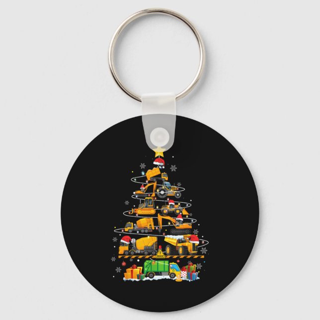 Funny Construction Excavator Truck Christmas Tree  Key Ring (Front)