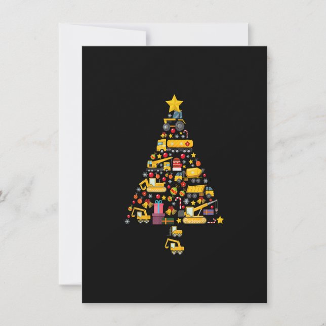 Funny Construction Trucks Christmas Tree Xmas Men  Invitation (Front)