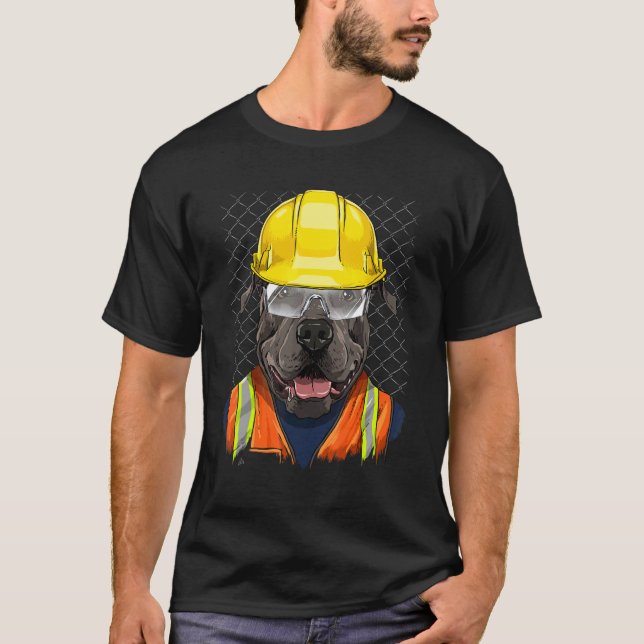 Funny Construction Worker American Pit Bull Terrie T-Shirt (Front)