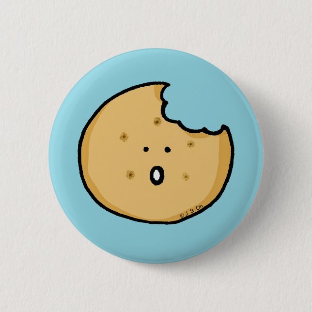 Funny Cookie Cartoon with Bite 6 Cm Round Badge (Front)
