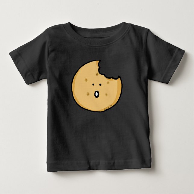 Funny Cookie Cartoon with Bite Baby T-Shirt (Front)