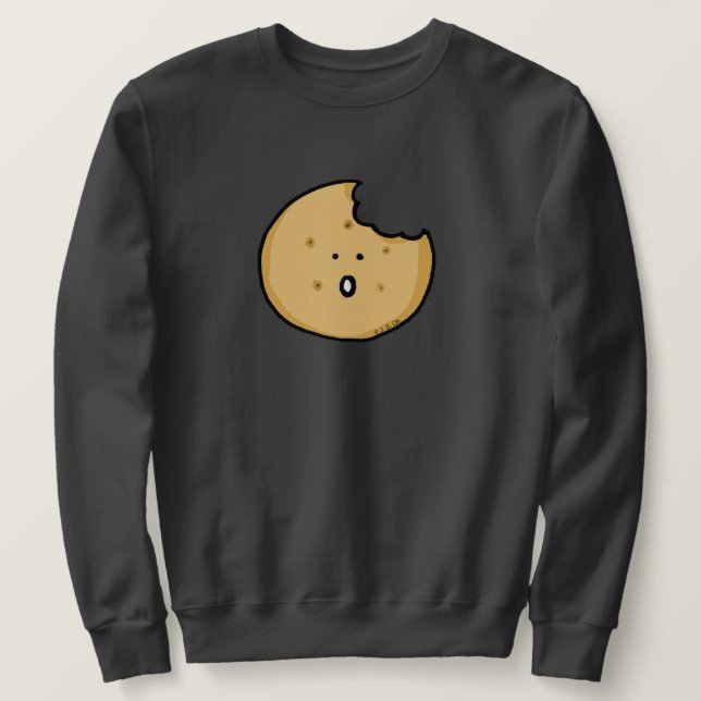 Funny Cookie Cartoon with Bite Sweatshirt (Design Front)
