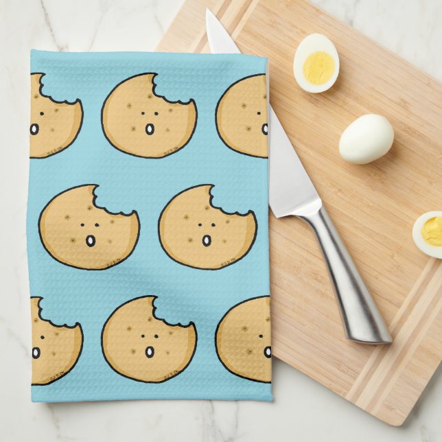 Funny Cookie Cartoon with Bite Tea Towel (Quarter Fold)