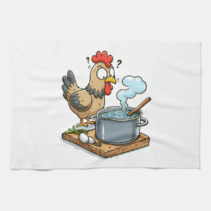 Funny Cooking Chicken Apron – Hen Making Soup Tea Towel