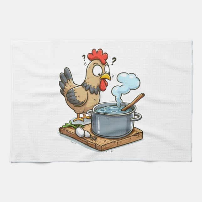 Funny Cooking Chicken Apron – Hen Making Soup Tea Towel (Horizontal)