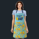 Funny Cooking Pun Squeeze The Day Lemon Pattern Apron<br><div class="desc">Funny and cool apron to make cooking more fun. Personalised gift for family and friends who love cooking,  baking and trying new recipe in the kitchen. Customise the wording to fit your occasion. You can use the Design Tool to further change the font type,  font colour and font size.</div>