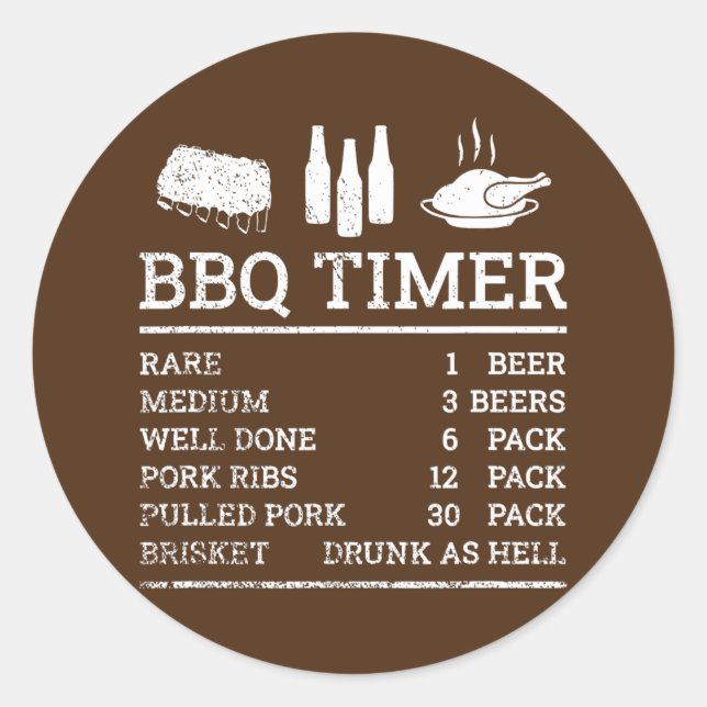 Funny Cooking Timer Barbecue Meat Smoker Classic Round Sticker (Front)