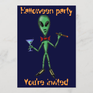Funny cool alien Halloween party invitation card