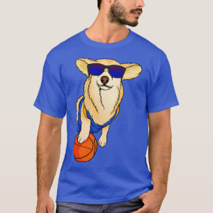 Funny Cool Basketball Corgi Wearing Sunglasses T-Shirt