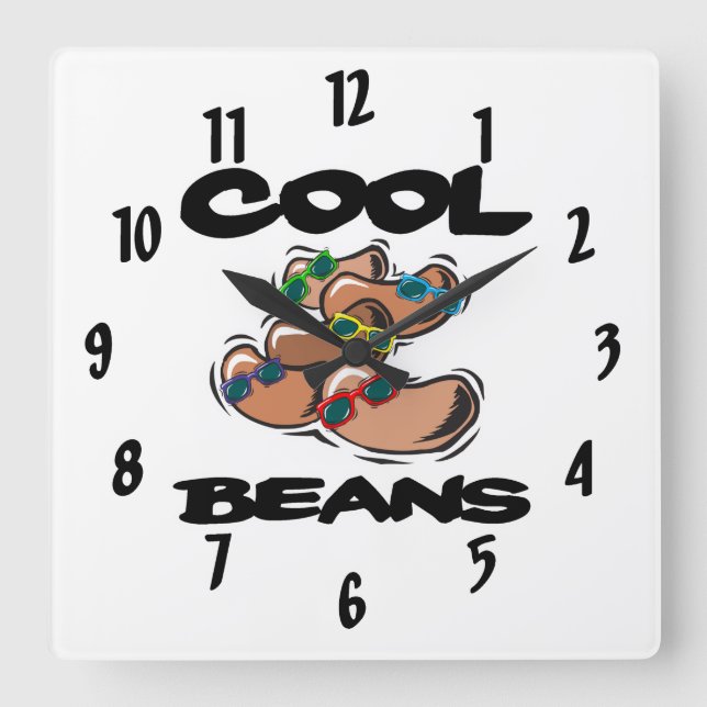 funny cool beans graphic square wall clock (Front)