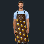 Funny cool beer pattern stein wood BBQ grill Chef Apron<br><div class="desc">Funny cool beer pattern stein pint glasses illustration on rustic brown wood background with  a chef hat and grill tools,  add your chef name and BBQ grill speciality.</div>