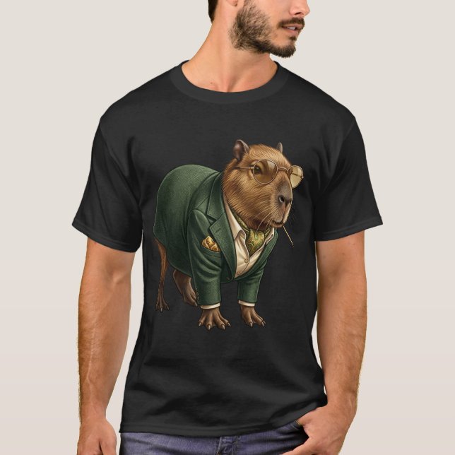 Funny Cool Capybara Wearing Suit Animal Gentleman  T-Shirt (Front)
