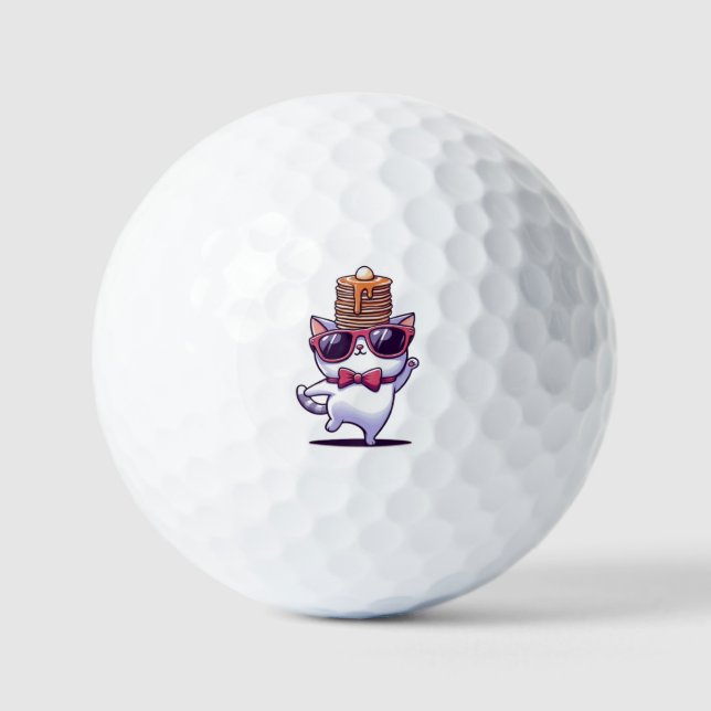 Funny cool cat balancing pancake stack golf balls (Front)