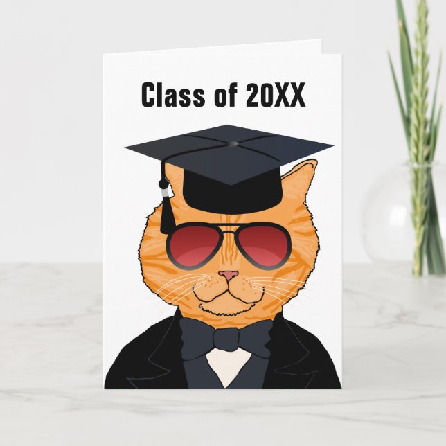 Funny Cool Cat Cartoon Graduation Congratulations Card (Front)