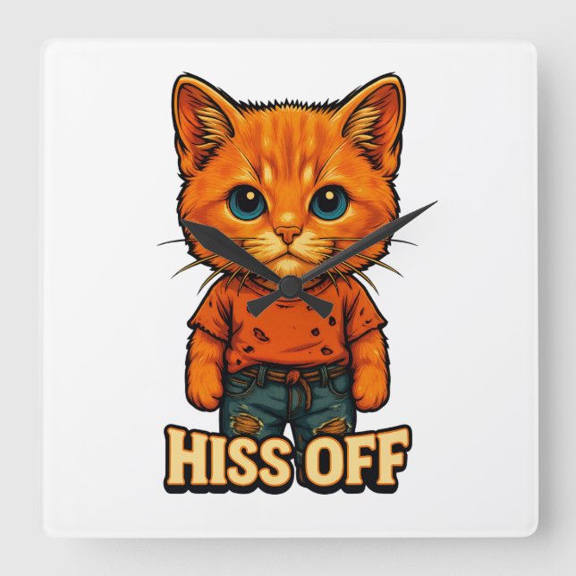 Funny Cool  Cat Quote Tee Square Wall Clock (Front)