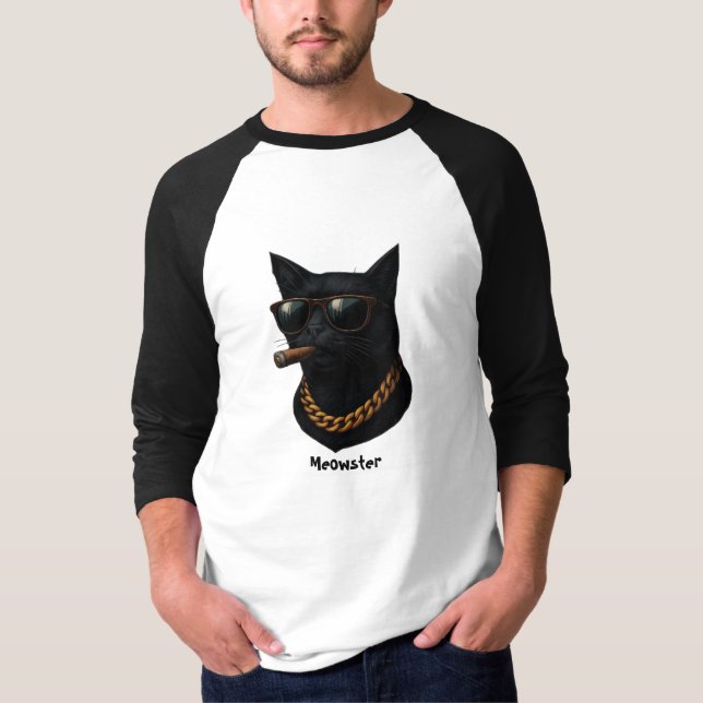 Funny Cool Cat Shirt– Meowster Gangsta Cat T-Shirt (Front)