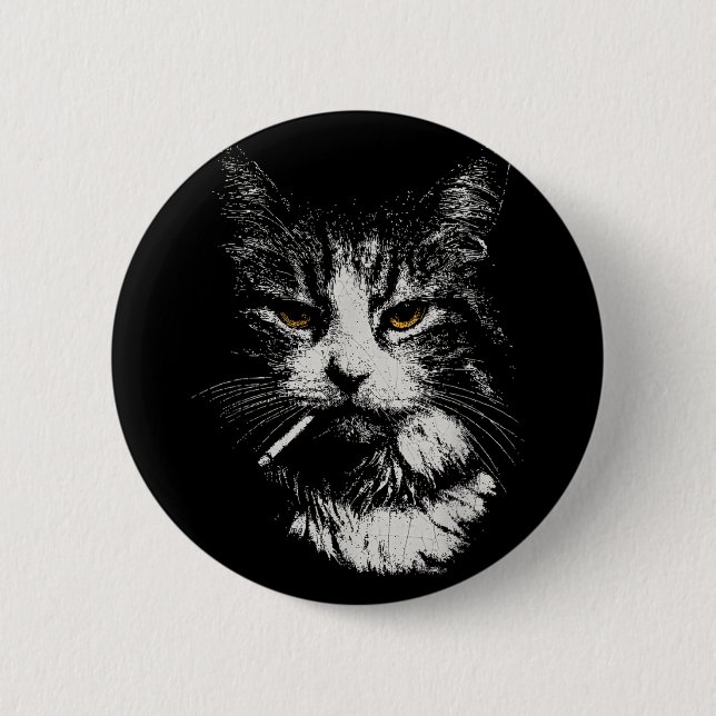 Funny Cool Cat Smoking Funny Meme Cigarette Cat Ga 6 Cm Round Badge (Front)