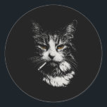 Funny Cool Cat Smoking Funny Meme Cigarette Cat Ga Classic Round Sticker<br><div class="desc">Funny Cool Cat Smoking Funny Meme Cigarette Cat Gang Vintage</div>