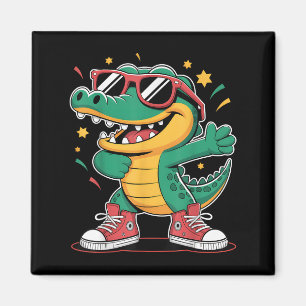 Funny Cool Crocodile Cartoon With Sungles And Snea Magnet