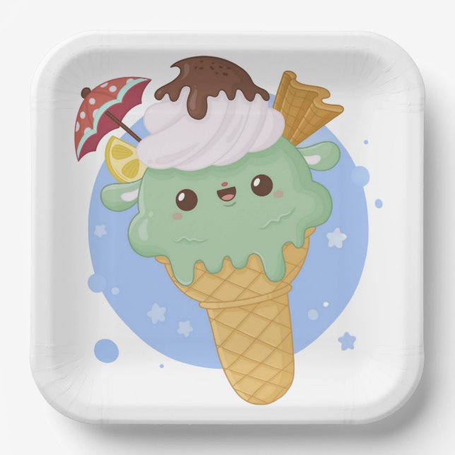 Funny Cool Cute Ice Cream Paper Plate (Front)