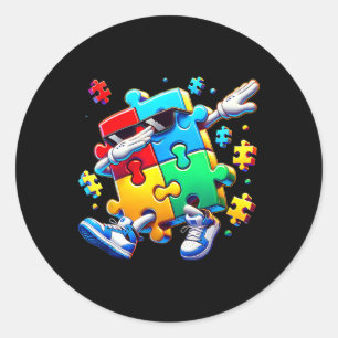 Funny Cool Dabbing Puzzle Piece Autism Awareness C Classic Round Sticker