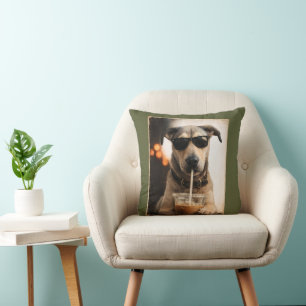 Funny Cool Dog Drinking Iced Coffee Poster Cushion