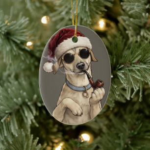 Funny Cool Dog Happy New Year Design Ceramic Tree Decoration