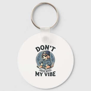Funny Cool Dog Vibe Vintage Vector T-Shirt Design_ Key Ring