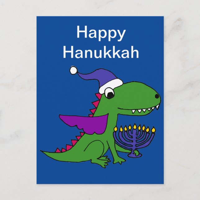 Funny Cool Dragon and Menorah Happy Hanukkah Art Holiday Postcard (Front)