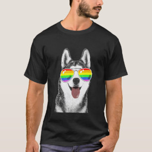 Funny Cool Husky Dog Gay Pride Flag Lgbt T-Shirt