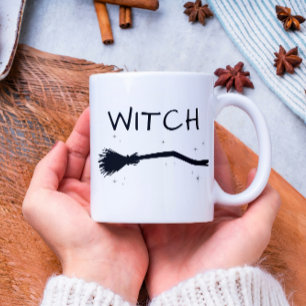 Funny Cool Minimal Witch Halloween Couple Two-Tone Coffee Mug