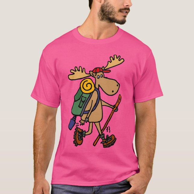 Funny Cool Moose Hiker T-Shirt (Front)