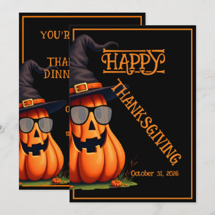 FUNNY COOL PUMPKIN CUTE HAPPY THANKSGIVING PARTY INVITATION