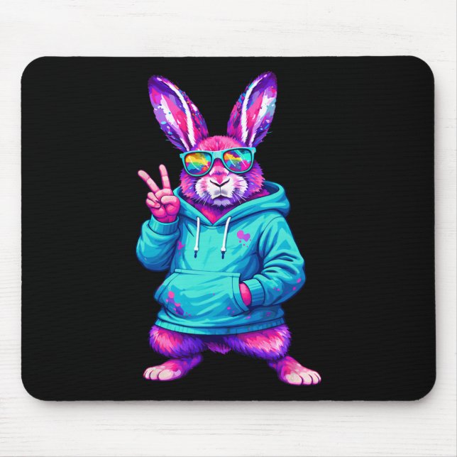 Funny Cool Rabbit Hip Hop Bunny Easter Men Boy Tee Mouse Pad (Front)