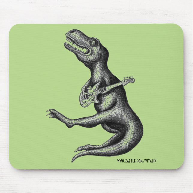Funny cool rocking dinosaur ink drawing art mouse pad (Front)