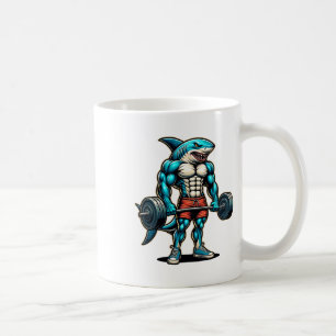 Funny Cool Shark Weightlifting Bodybuilder Muscle Coffee Mug