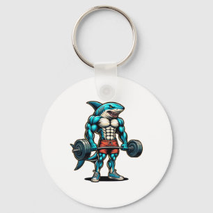 Funny Cool Shark Weightlifting Bodybuilder Muscle Key Ring