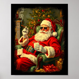 Funny Cool Sungles Cigar And Milk Santa Christmas  Poster