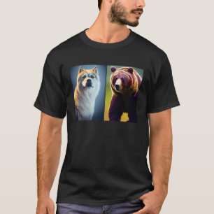 Funny Cool Wild Animal Bear & White Dog Husky Outf T-Shirt