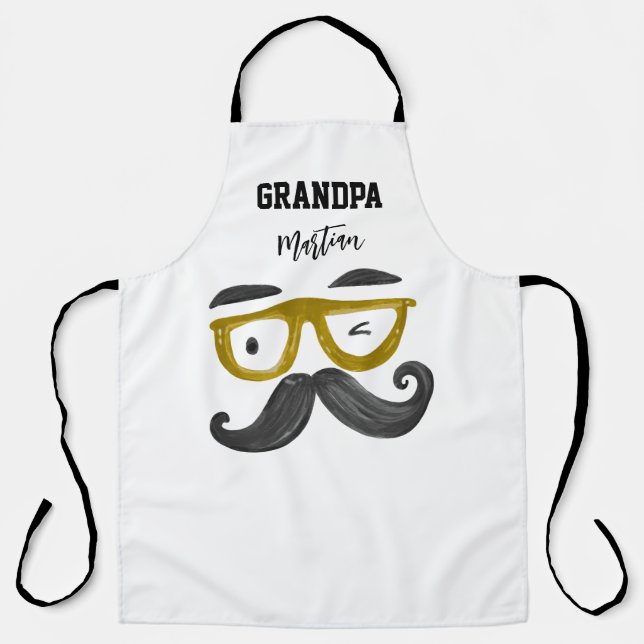 Funny Cool yellow Glasses Moustache Grandpa Custom Apron (Front)