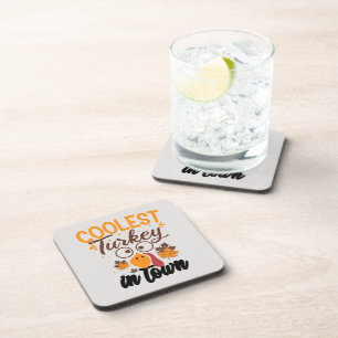 Funny coolest turkey town Thanksgiving word art Coaster