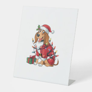 Funny Coonhound Xmas Lighting Santa Coonhound Dog  Pedestal Sign
