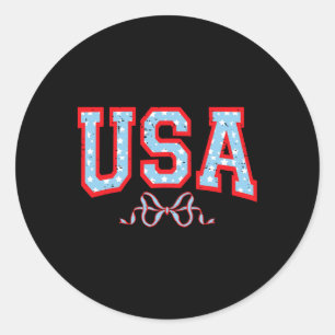 Funny Coquette Usa Cute Bow American 4th Of July P Classic Round Sticker