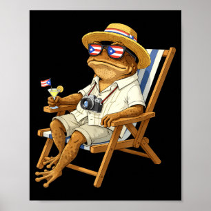 Funny coqui frog meme puerto rico flag glasses poster