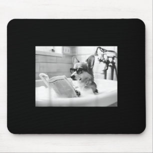 Funny corgi bath reading dog chill life meme photo mouse pad