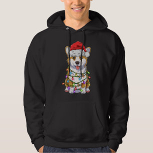 Funny Corgi Christmas Tree Lights Gift Santa Hat D Hoodie