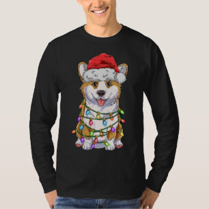 Funny Corgi Christmas Tree Lights Gift Santa Hat D T-Shirt