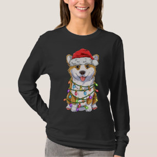 Funny Corgi Christmas Tree Lights Gift Santa Hat D T-Shirt