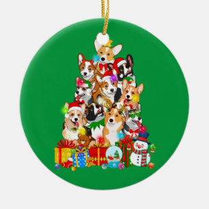 Funny Corgi Christmas Tree Lights Puppy Corgi Dog Ceramic Tree Decoration