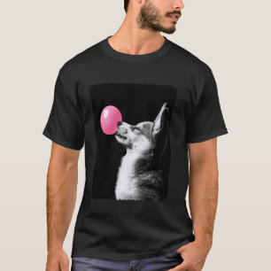 Funny Corgi Dog Chewing Bubble Gum Pink T-Shirt